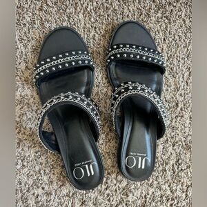 Jennifer Lopez Black Stud & Chain Slide Mules